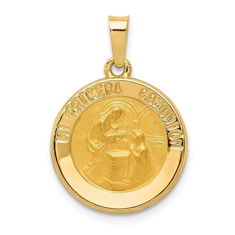 14k Polished and Satin Spanish 1st Communion Medal Pendant - Seattle Gold Grillz
