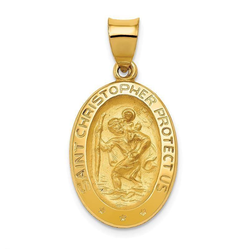14k Polished and Satin St. Christopher Medal Pendant - Seattle Gold Grillz