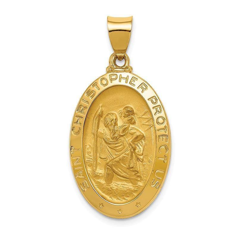 14k Polished and Satin St. Christopher Medal Pendant - Seattle Gold Grillz