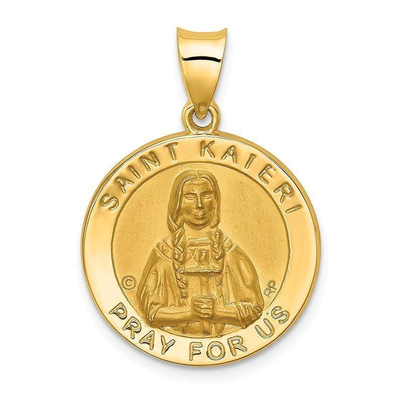 14k Polished & Satin St. Kateri Hollow Medal Pendant - Seattle Gold Grillz