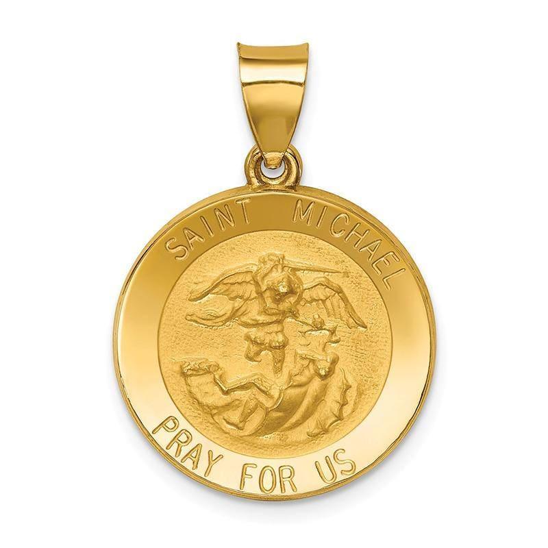 14k Polished and Satin St. Michael Medal Pendant - Seattle Gold Grillz