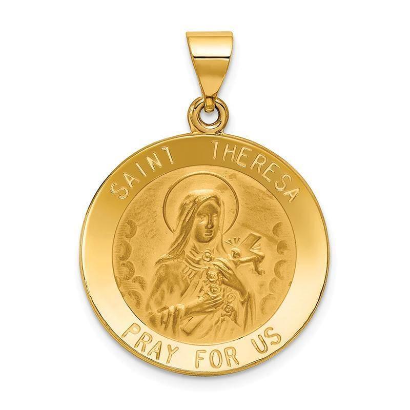 14k Polished and Satin St. Theresa Medal Pendant - Seattle Gold Grillz