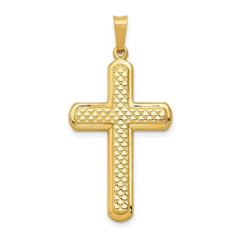 14k Polished and Textured Cross Pendant - Seattle Gold Grillz
