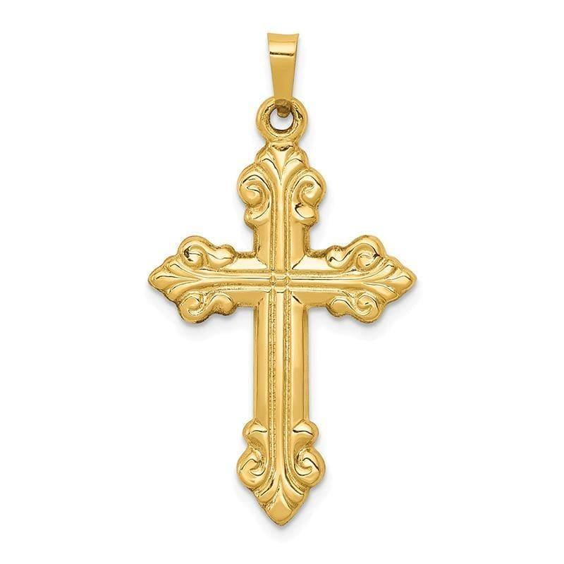 14k Polished Cross Budded Pendant - Seattle Gold Grillz