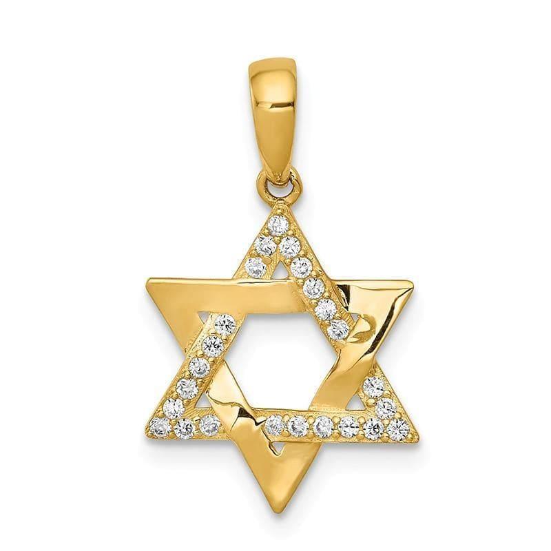 14k Polished CZ Star of David Pendant - Seattle Gold Grillz