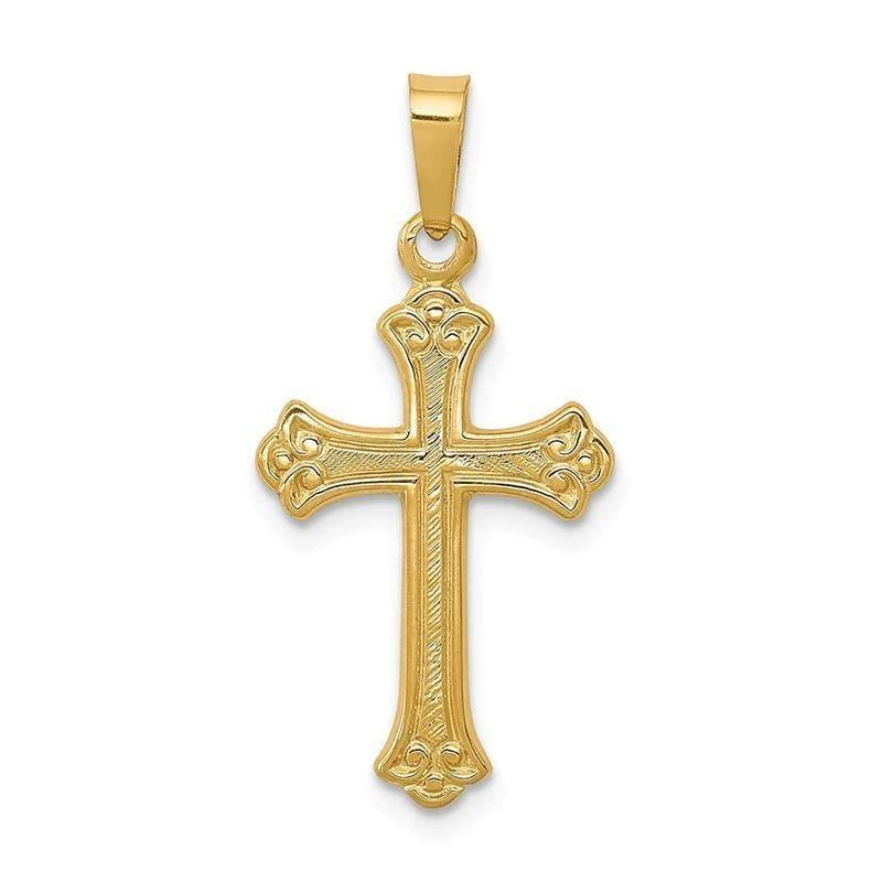 14k Polished Fleur de lis Cross Pendant - Seattle Gold Grillz
