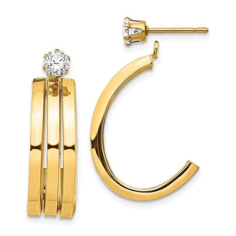 14k Polished J Hoop with 4mm CZ Stud Earring Jackets - Seattle Gold Grillz