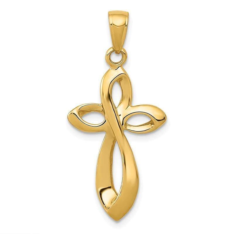 14K Polished w-Satin Figure 8 Cross Pendant. Weight: 2.19, Length: 33, Width: 16 - Seattle Gold Grillz