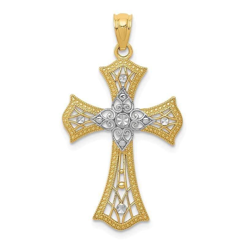 14k Rhodium Diamond-cut Cross Pendant. Weight: 1.13, Length: 28, Width: 18 - Seattle Gold Grillz