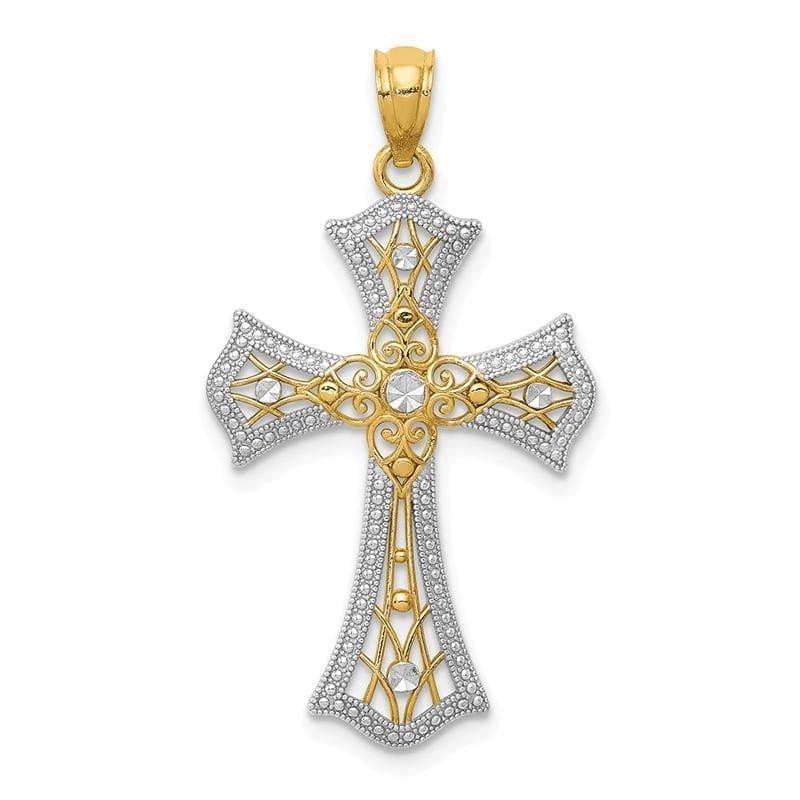 14k Rhodium Diamond-cut Cross Pendant. Weight: 1.13, Length: 28, Width: 18 - Seattle Gold Grillz