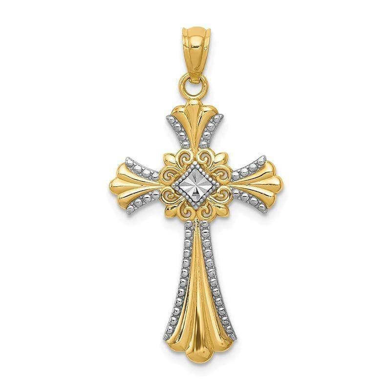 14k Rhodium Diamond-cut Cross Pendant. Weight: 1.15, Length: 28, Width: 17 - Seattle Gold Grillz