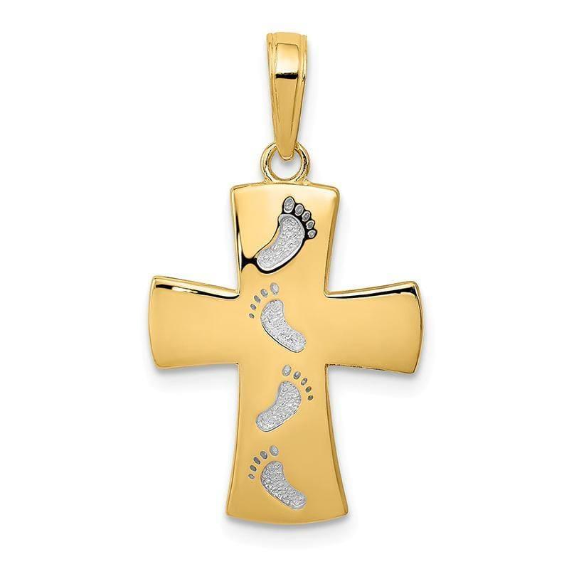 14K Rhodium Footprints Cross Pendant - Seattle Gold Grillz