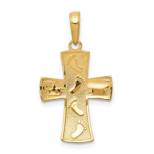 14K Rhodium Footprints Cross Pendant - Seattle Gold Grillz