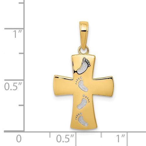 14K Rhodium Footprints Cross Pendant - Seattle Gold Grillz
