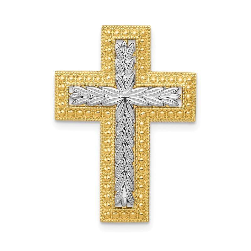 14k Rhodium Polished Squared Cross Chain Slide Pendant - Seattle Gold Grillz