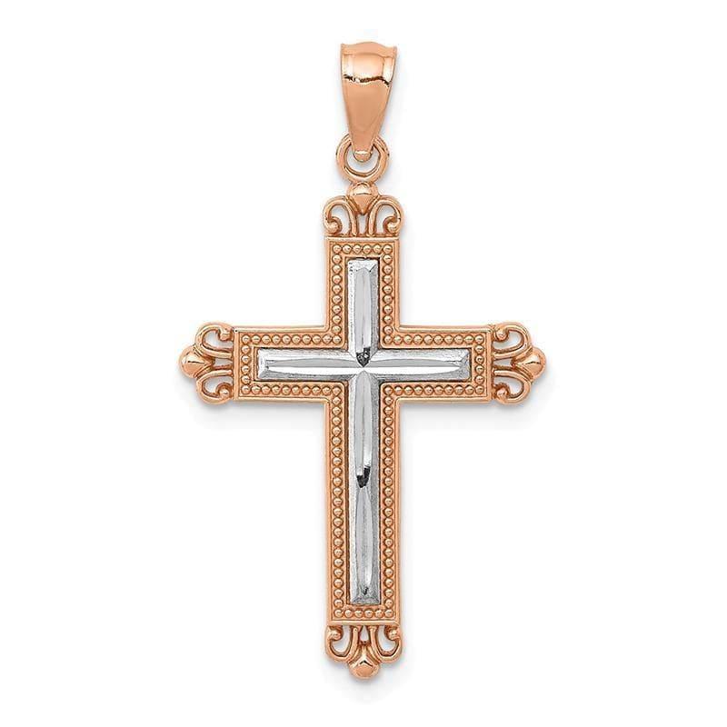 14k Rose Gold & Rhodium Plated Diamond-cut Cross Pendant. Weight: 1.17, Length: 27, Width: 18 - Seattle Gold Grillz