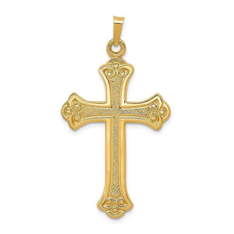 14k Textured and Polished Fleur de lis Cross Pendant - Seattle Gold Grillz