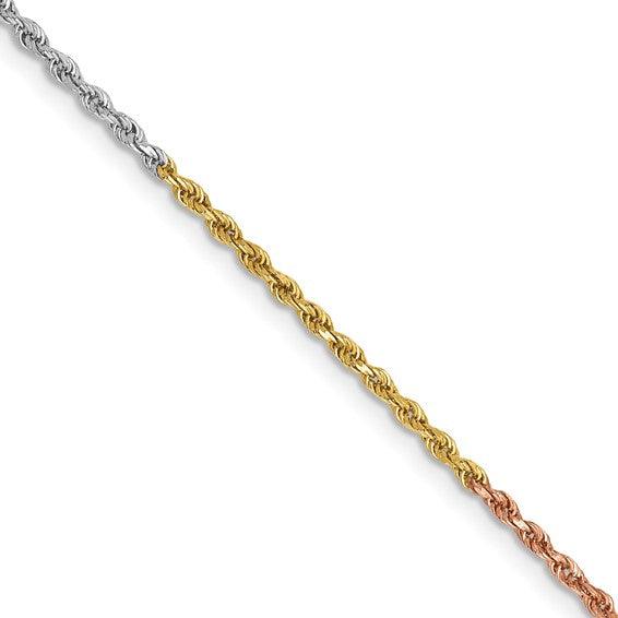 14k Tri-Color 1.5mm Diamond Cut Rope Chain - Seattle Gold Grillz