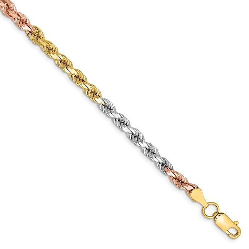 14k Tri-Color 4mm Diamond Cut Rope Bracelet - Seattle Gold Grillz