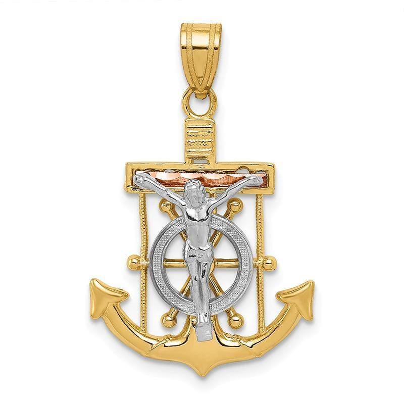14k Tri-color Diamond-cut w-Textured Mariner's Cross Pendant. Weight: 1.91, Length: 29, Width: 18 - Seattle Gold Grillz
