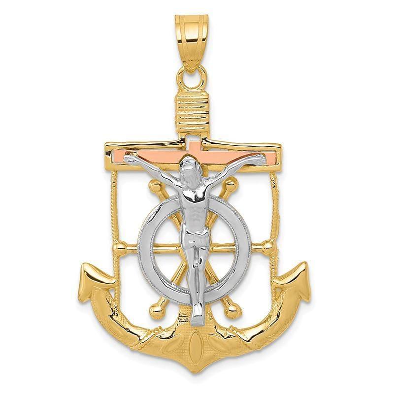 14k Tri-color Diamond-cut w-Textured Mariner's Cross Pendant. Weight: 4.2, Length: 44, Width: 28 - Seattle Gold Grillz