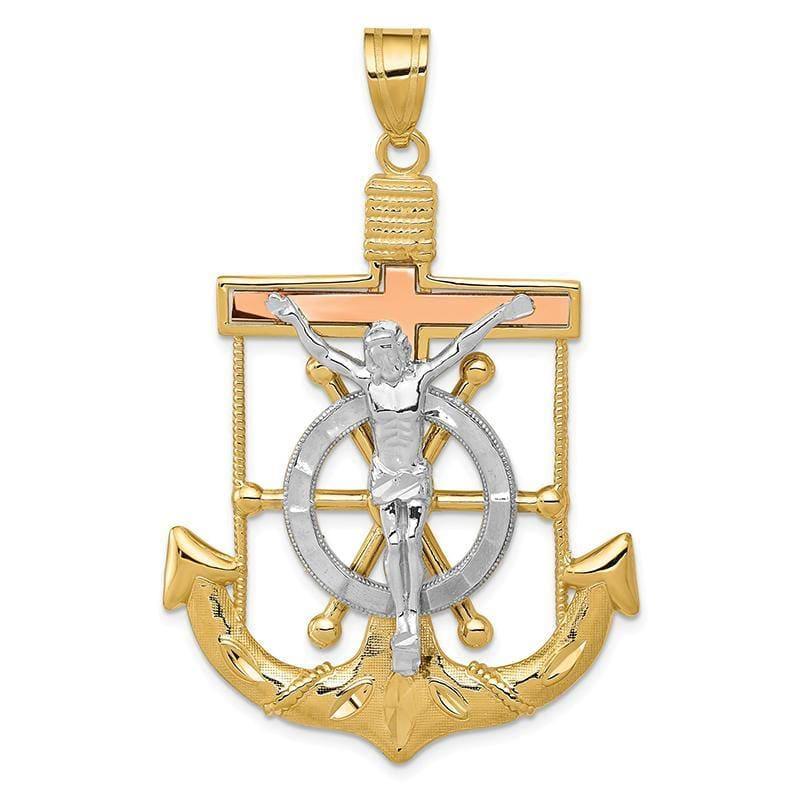 14k Tri-color Diamond-cut w-Textured Mariner's Cross Pendant. Weight: 6.94, Length: 54, Width: 36 - Seattle Gold Grillz