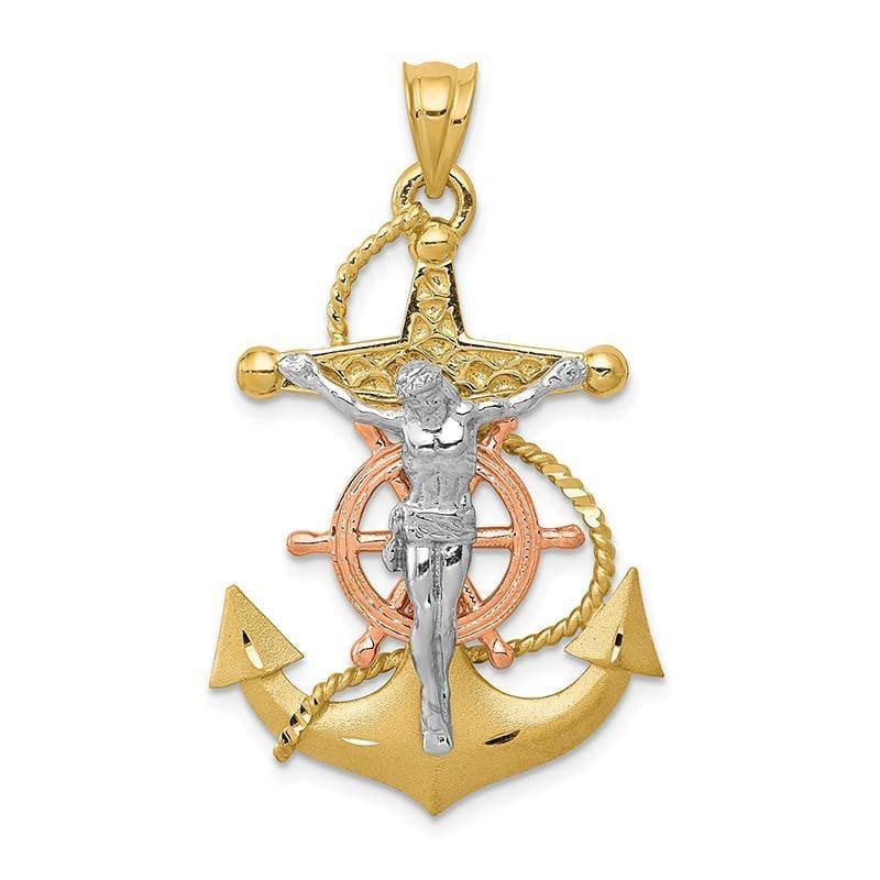 14k Tri-color Mariners Cross Pendant - Seattle Gold Grillz
