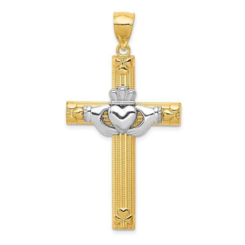 14k Two-tone Claddagh Cross Pendant. Weight: 3.43, Length: 47, Width: 25 - Seattle Gold Grillz