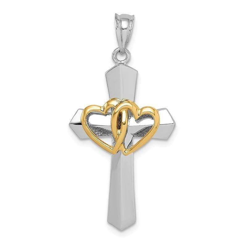 14k Two-tone Cross w-Hearts Pendant - Seattle Gold Grillz