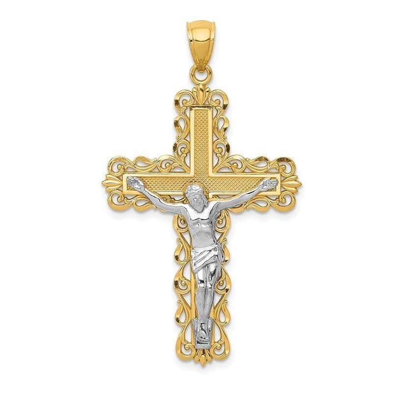 14k Two-tone Crucifix Pendant - Seattle Gold Grillz