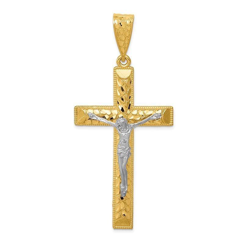 14k Two-tone Diamond-cut Crucifix Pendant - Seattle Gold Grillz