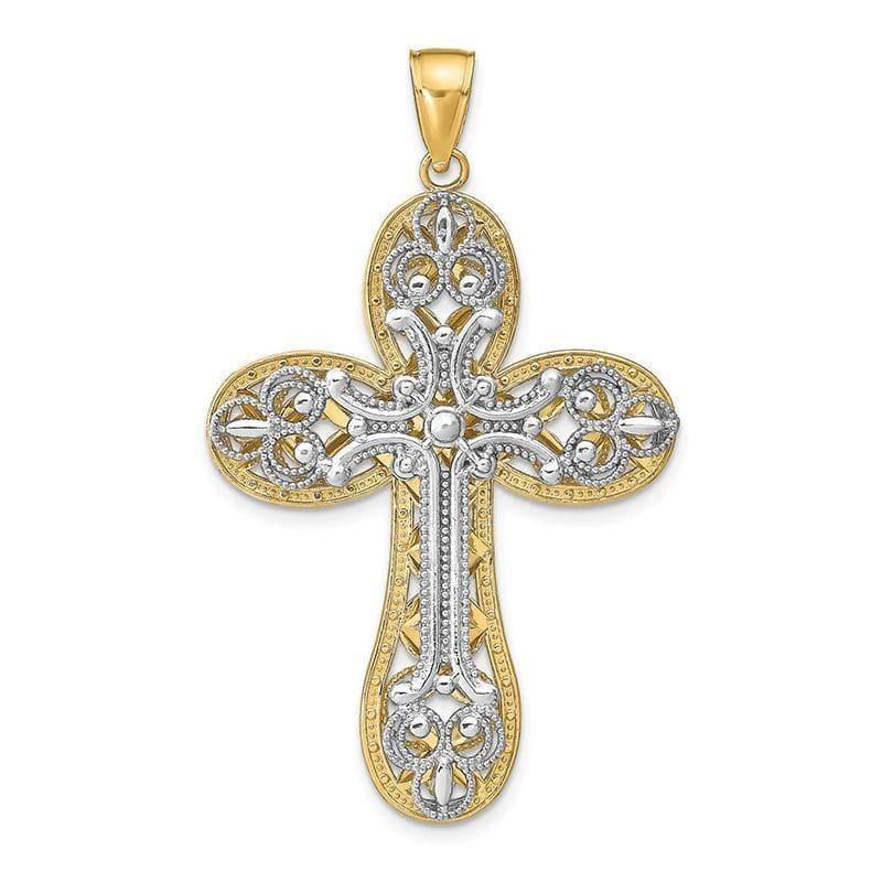 14K Two-tone Diamond-cut Layered Cross Pendant. Weight: 4.6, Length: 50, Width: 30 - Seattle Gold Grillz