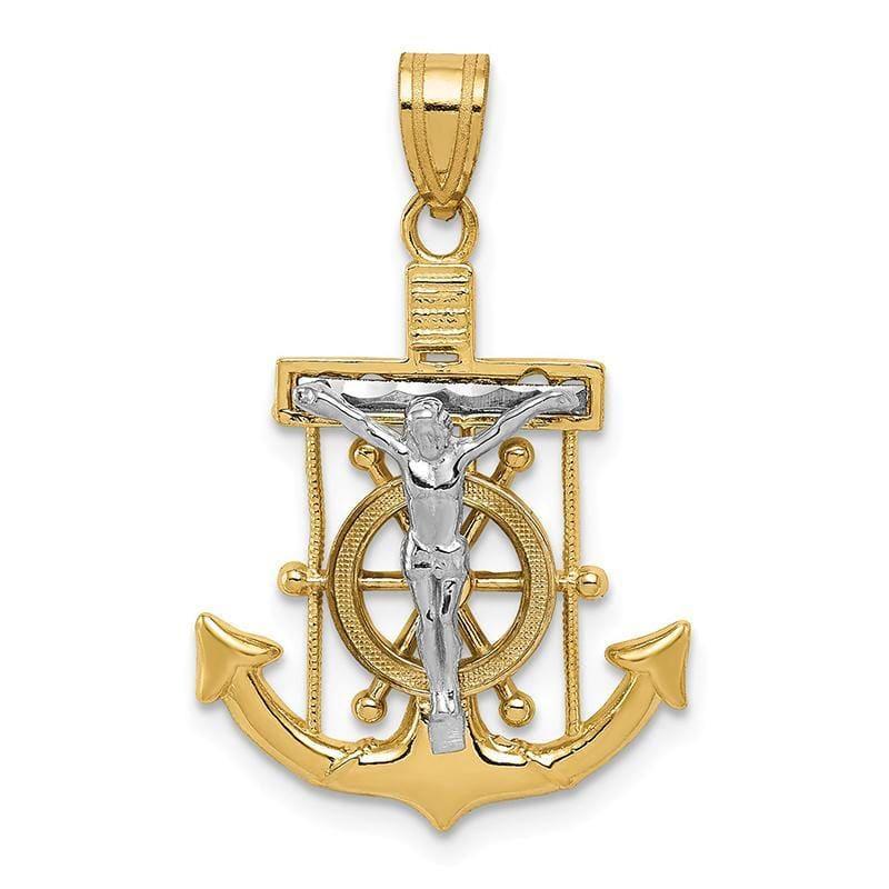 14k Two-tone Diamond-cut Mariner's Cross Pendant. Weight: 1.81, Length: 28, Width: 18 - Seattle Gold Grillz