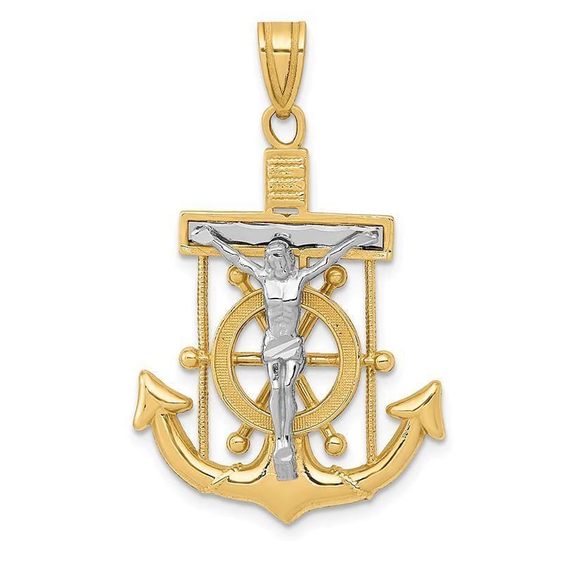 14k Two-tone Diamond-cut Mariner's Cross Pendant. Weight: 2.74, Length: 35, Width: 22 - Seattle Gold Grillz