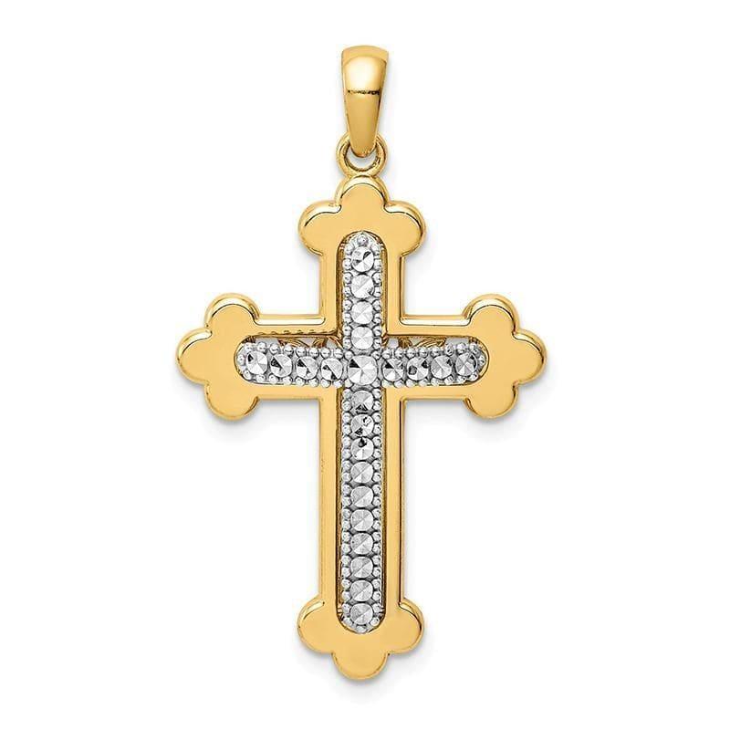 14k Two-tone Diamond-cut Polished 3D Cross Pendant - Seattle Gold Grillz