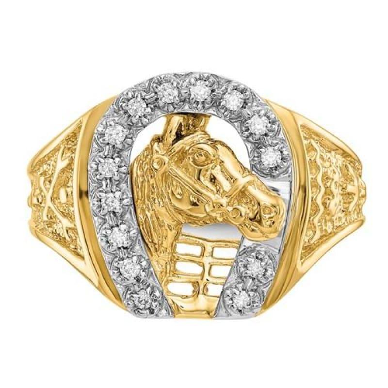 14k Two-tone Diamond Horseshoe Ring - Seattle Gold Grillz