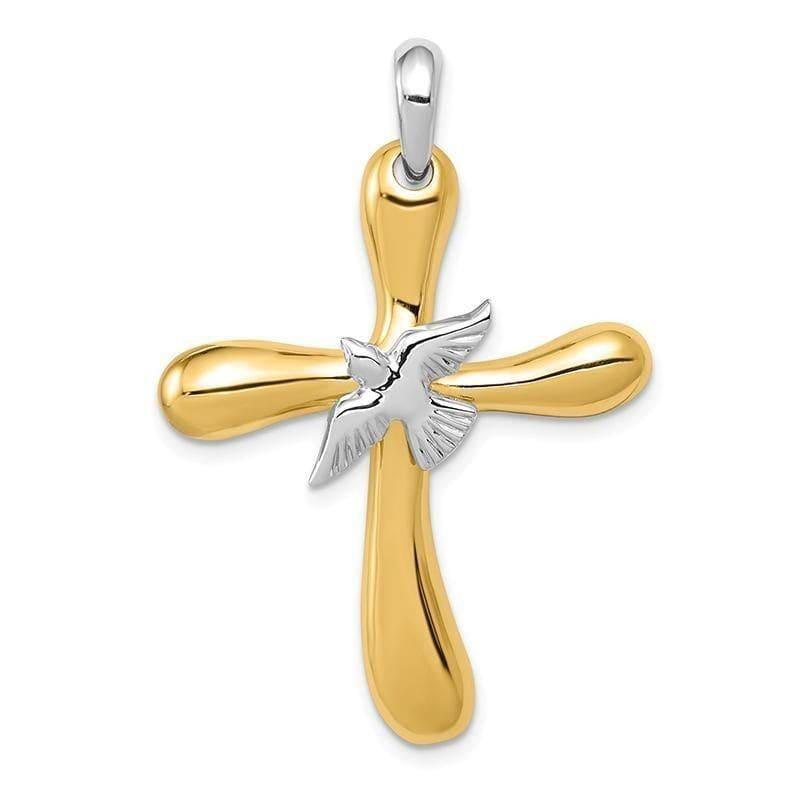 14k Two-tone Dove Cross Pendant - Seattle Gold Grillz