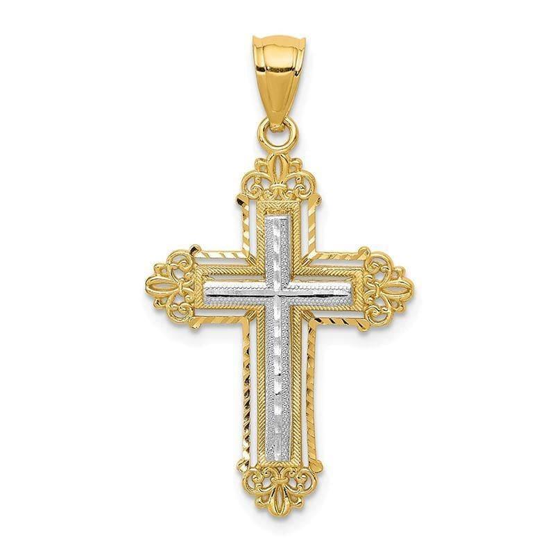 14k Two-tone Fleur De Lis Cross Pendant. Weight: 1.46, Length: 33, Width: 19 - Seattle Gold Grillz