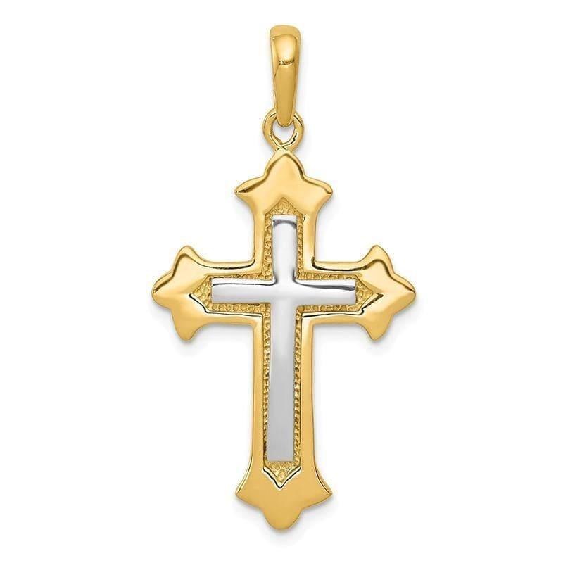 14k Two-tone Fleur De Lis Cross Pendant. Weight: 3.22, Length: 36, Width: 20 - Seattle Gold Grillz