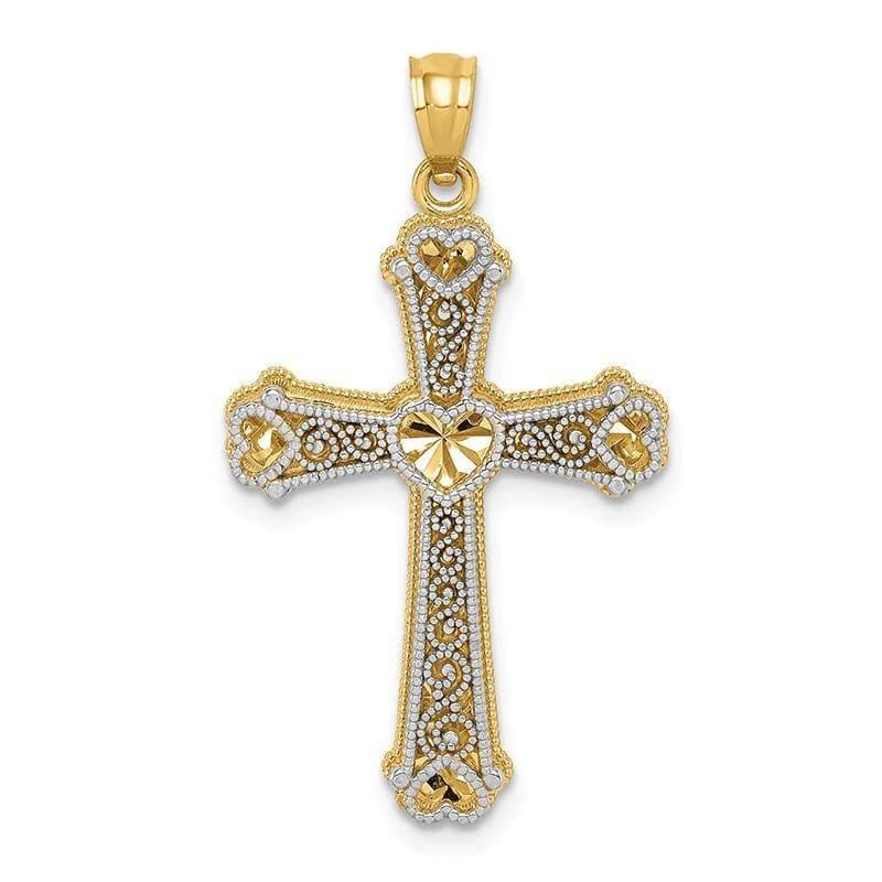 14k Two-tone Hearts Cross Pendant. Weight: 1.78, Length: 33, Width: 19 - Seattle Gold Grillz