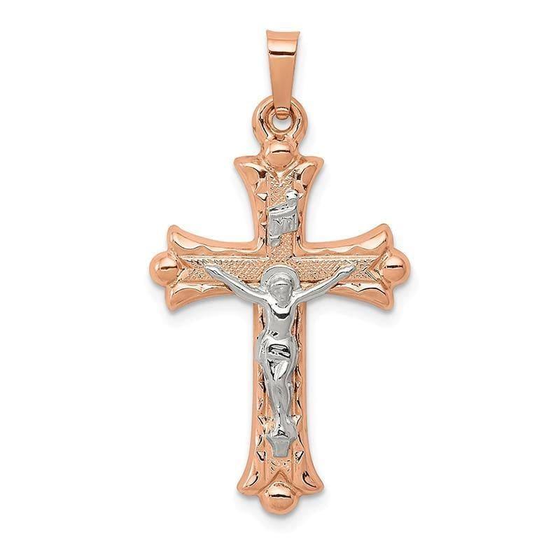 14k Two-tone Hollow Crucifix Pendant - Seattle Gold Grillz