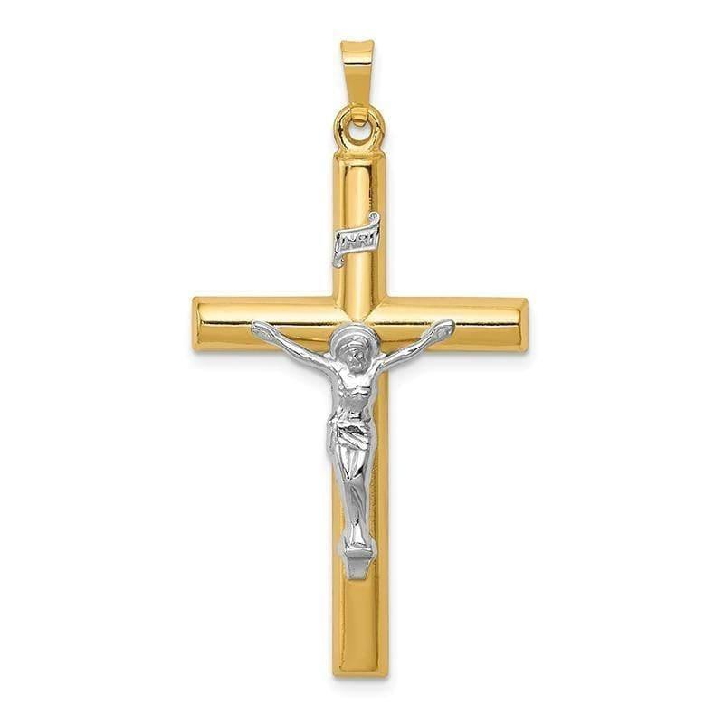 14k Two-tone INRI Hollow Crucifix Pendant - Seattle Gold Grillz