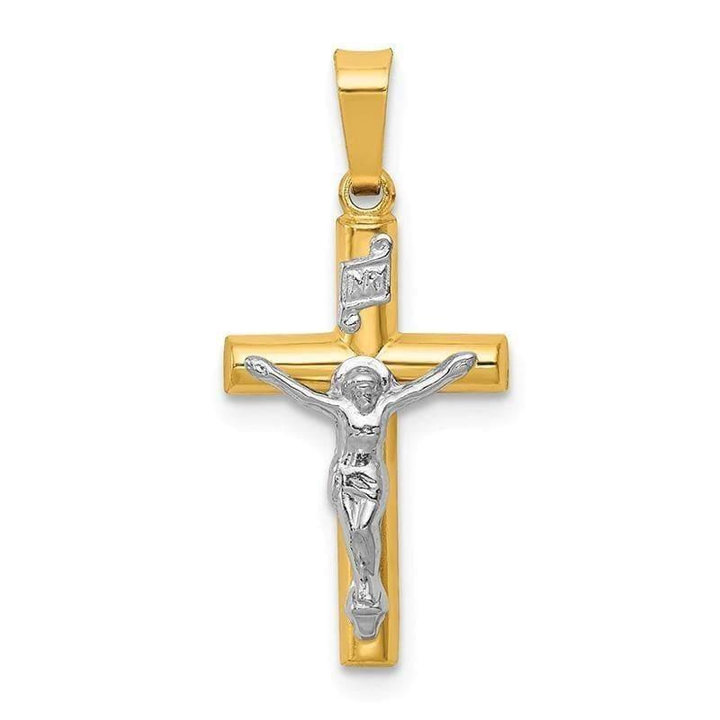 14k Two-tone INRI Hollow Crucifix Pendant - Seattle Gold Grillz