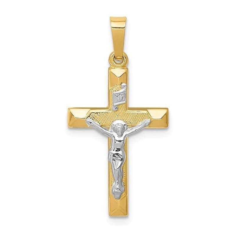 14k Two-tone INRI Hollow Crucifix Pendant - Seattle Gold Grillz
