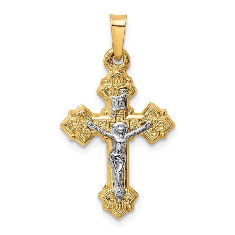 14k Two-tone INRI Hollow Crucifix Pendant - Seattle Gold Grillz