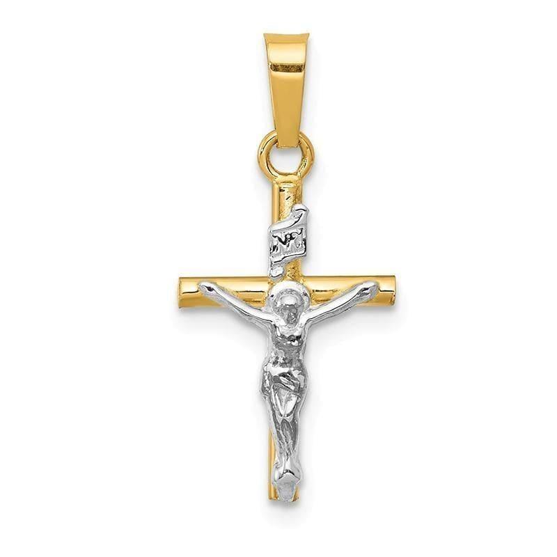 14k Two-tone INRI Hollow Crucifix Pendant - Seattle Gold Grillz