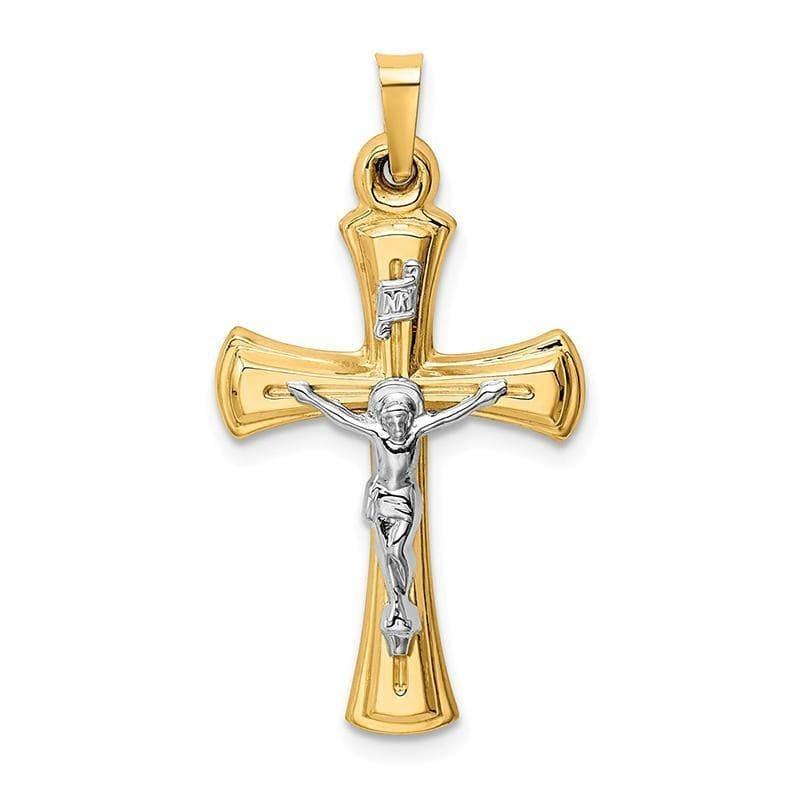14k Two-tone INRI Hollow Crucifix Pendant - Seattle Gold Grillz