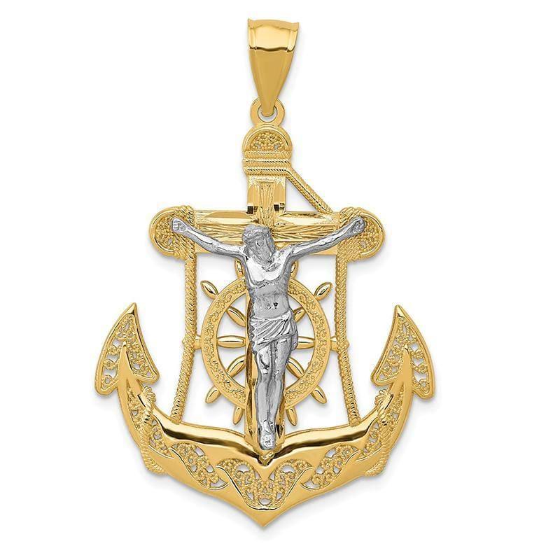 14k Two-tone Mariner's Cross Pendant - Seattle Gold Grillz