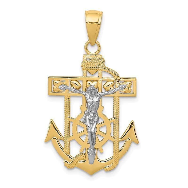 14k Two-tone Mariner's Crucifix Pendant - Seattle Gold Grillz