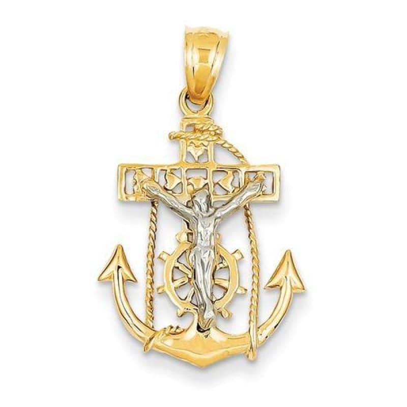 14k Two-tone Mariners Cross Pendant - Seattle Gold Grillz